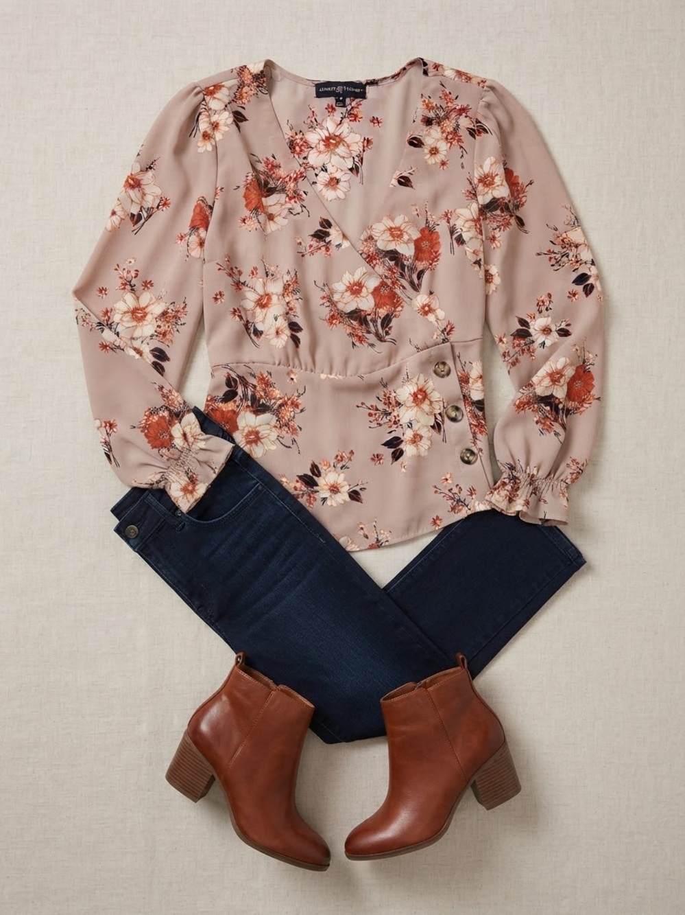 Almost Famous Floral Wrap Blouse with Side Buttons